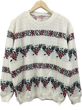 Functionals Vintage Floral Knit White Sweater Size XL